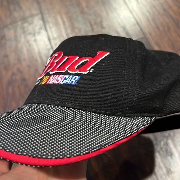 BUDWEISER - NASCAR Official Beer Sponsor Vtg 90s Black  BUD Dad Skate Hat Cap - Picture 3 of 9